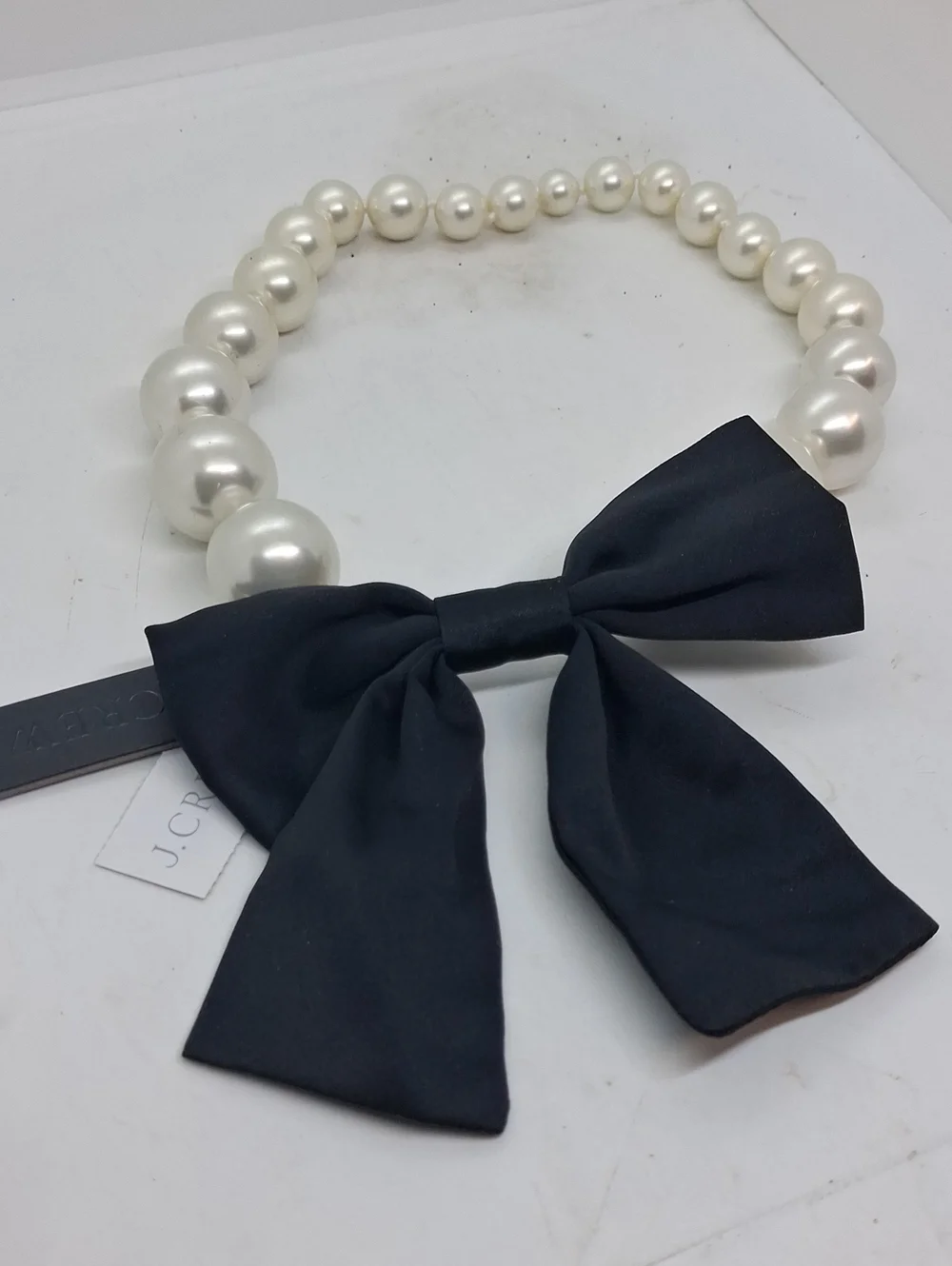 NWT J. Crew Ivory Pearl Necklace with Black Bow Accent